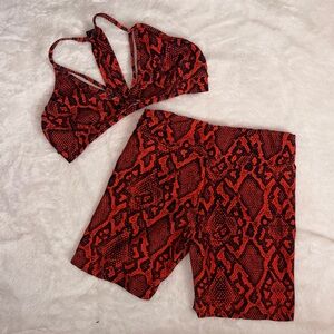 LICI Fit Red Snakeskin Matching Workout Set Size S